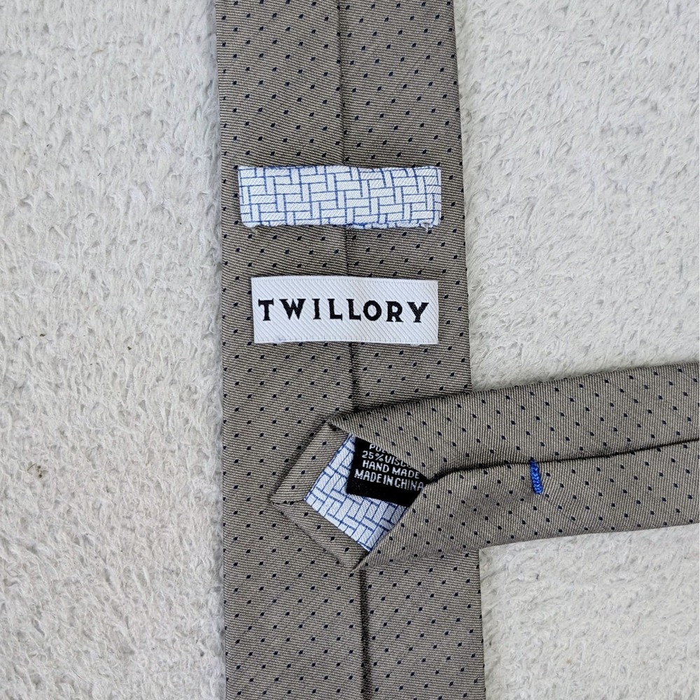 Twillory Men's Dress Tie – Light Gray Navy Polka Dot Pattern - Geometric Necktie